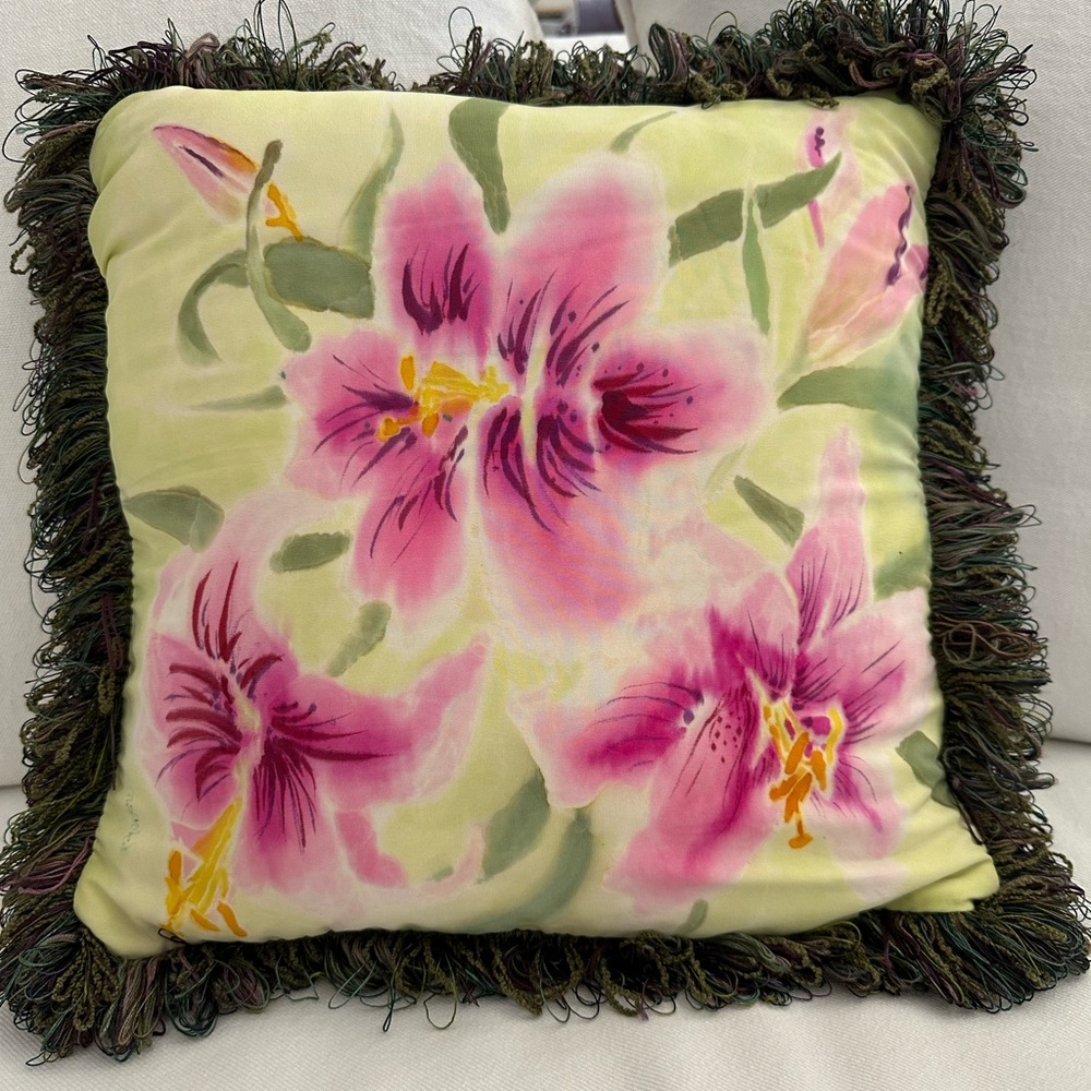 Hand painted silk pillow